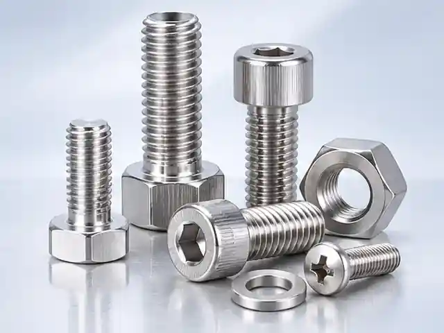 Stainless steel fasteners macro detail